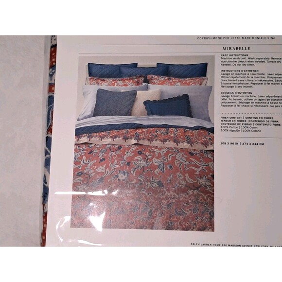 Ralph Lauren Mirabelle Duvet Cover King Bed Orange Cotton 108x96in $425 NEW - Picture 6 of 9